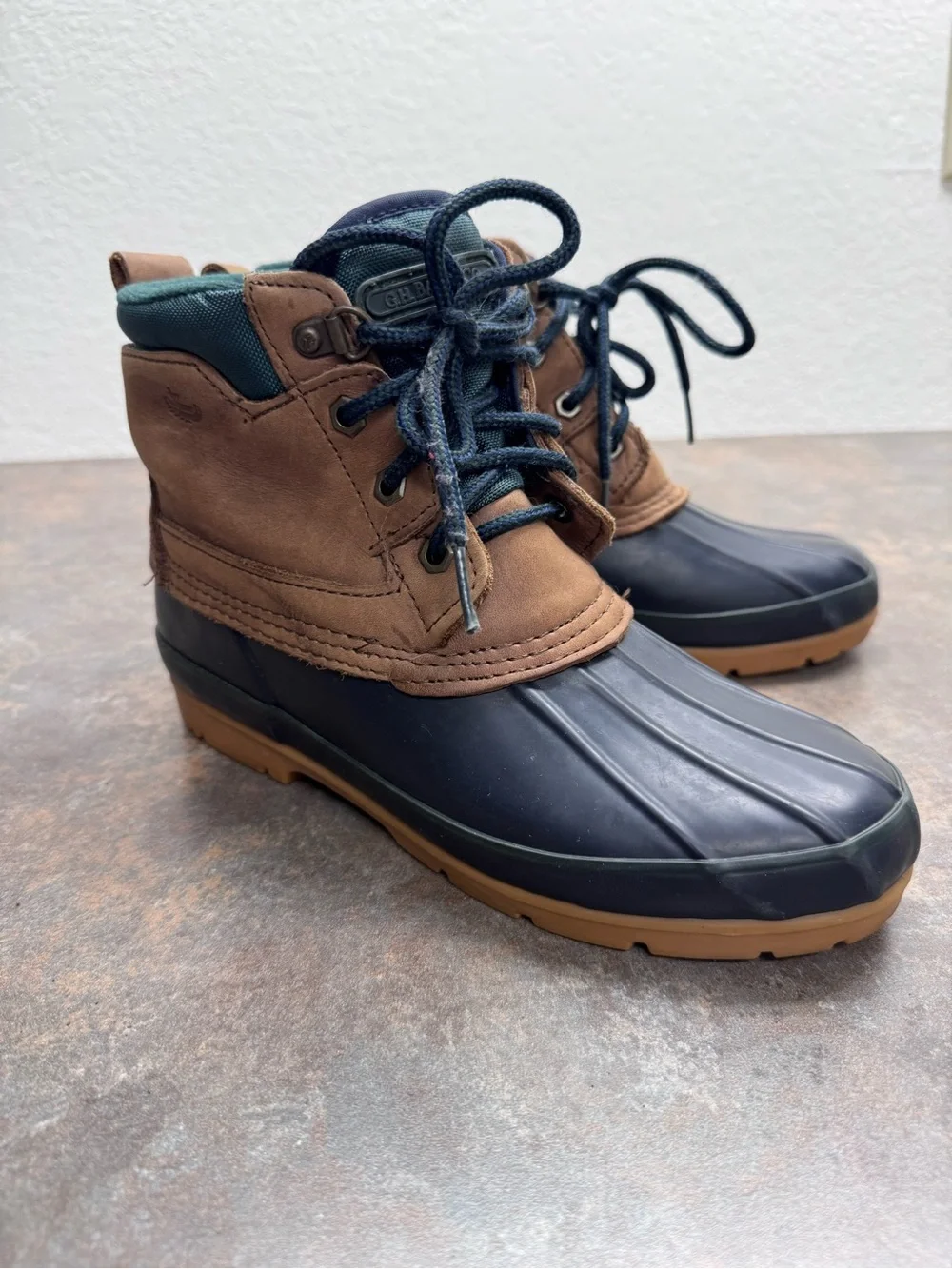 Waterproof Navy Blue and Brown Women's Duck Boots - Lace-Up Winter Rain Boots